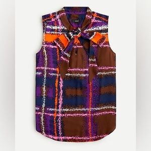 J.Crew Tie-neck blouse in speckled plaid